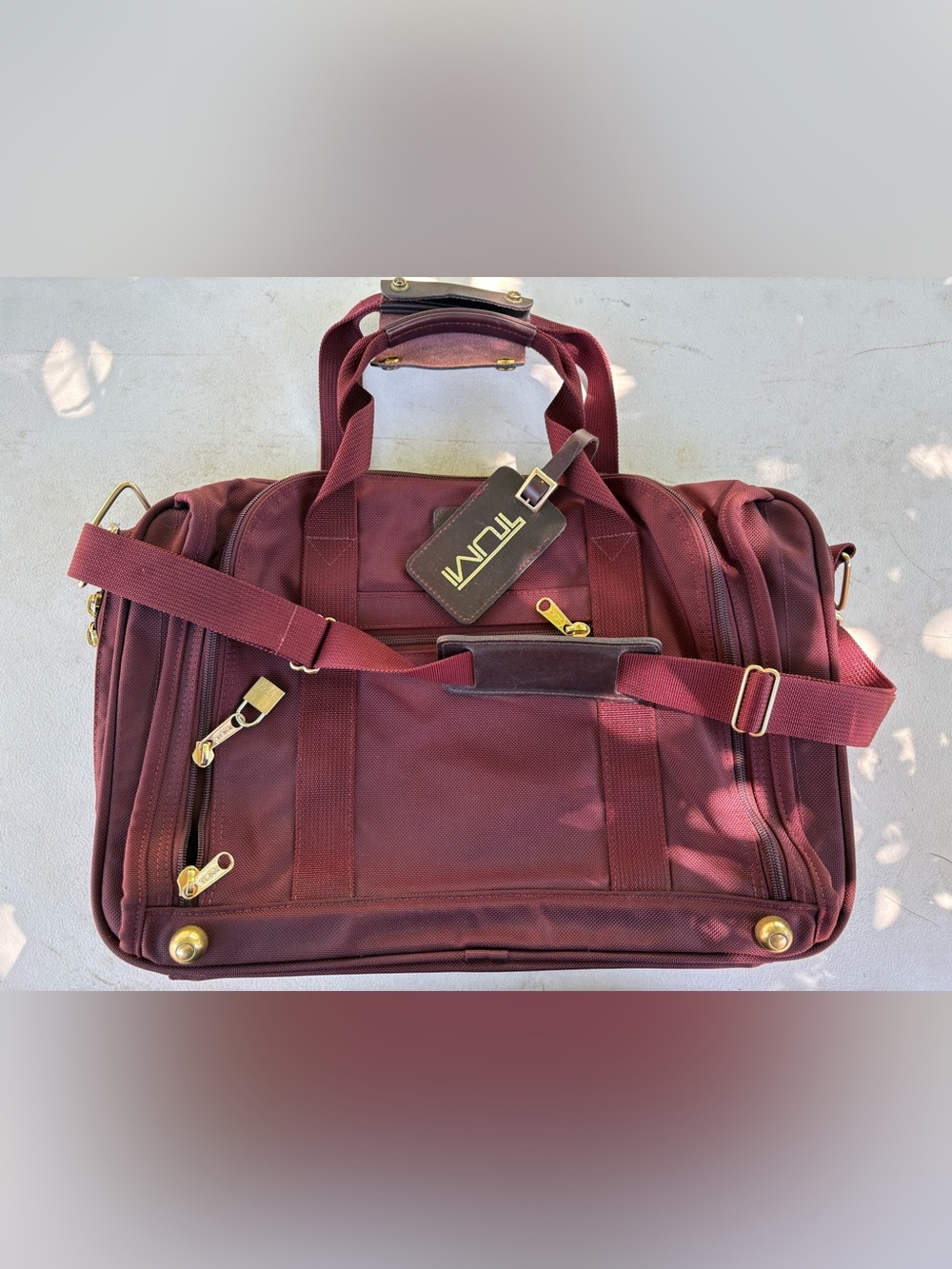 TUMI Travel Bag Wine Burgundy Maroon Hangtag Overnight Briefcase Nylon Duffle